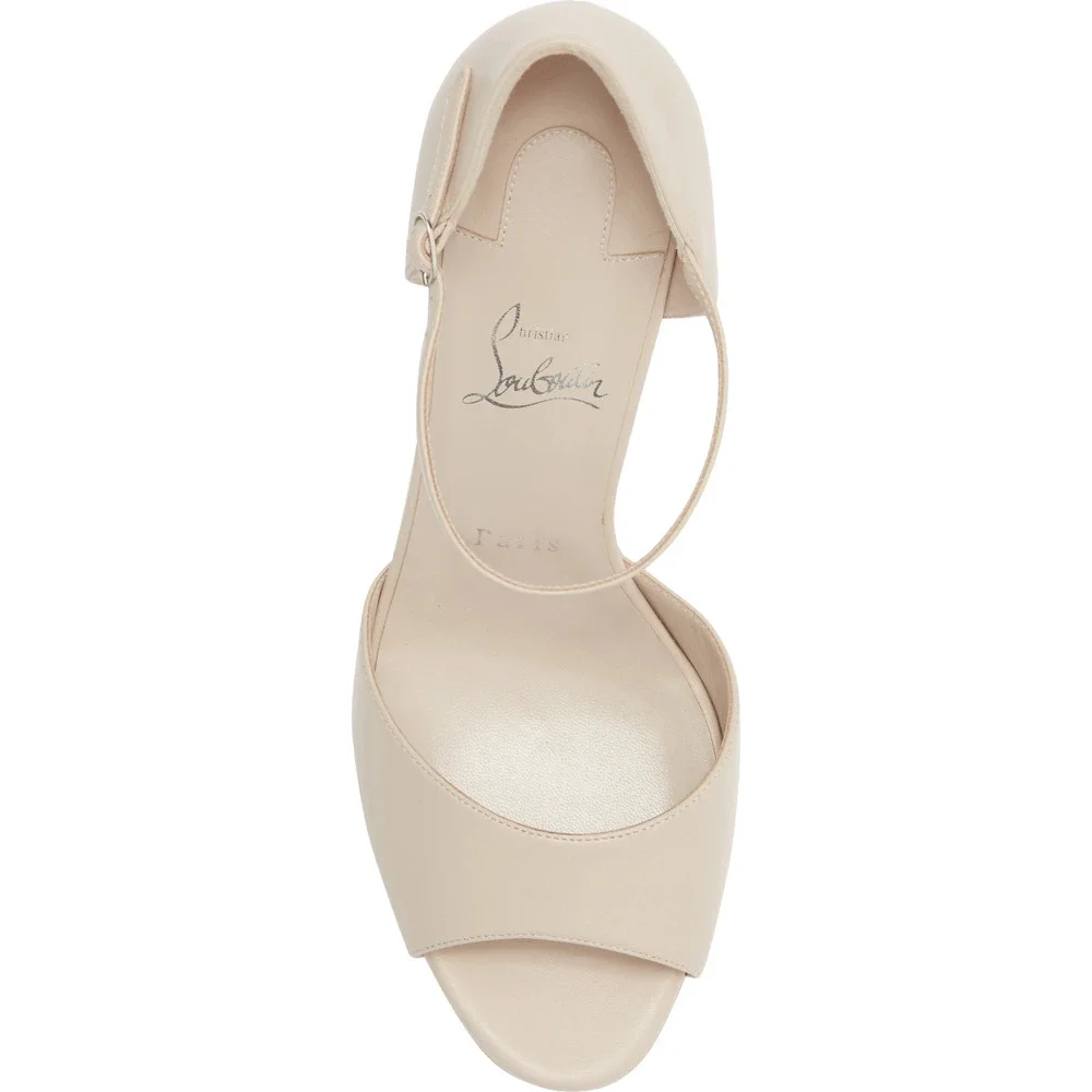 Christian Louboutin Sandaloo 130 Pearl Leather Platform Block Heel Sandal 40